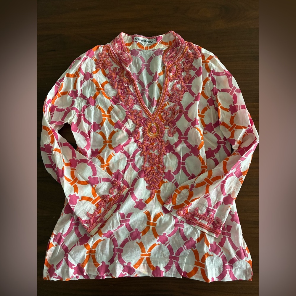 Vintage, vibrant Barbara Gerwit top, small, orange and pink